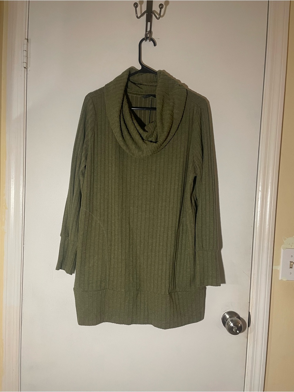 #24 Olive Green Ribbed Cowl Neck Women's Sweater